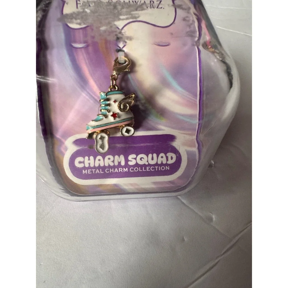 FAO Schwarz Charm Squad Roller Skate Metal Charm Winged Retro Enamel Gold Tone